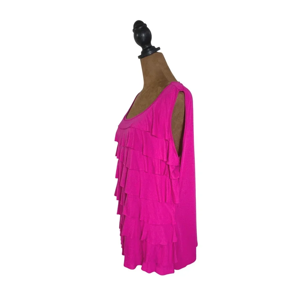 Liz Claiborne Womens 1X Fuchsia Pink Tiered Ruffle Scoop Neck Tank Top Lagenlook - Picture 3 of 7